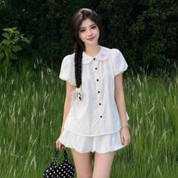 Áo sơ mi bèo quốc dân cổ sen tay bồng dáng babydoll in nơ hồng xinh đẹp SMZ93366 7