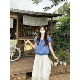 Áo kiểu babydoll cổ tròn thắt nơ tay phồng xinh B527 6