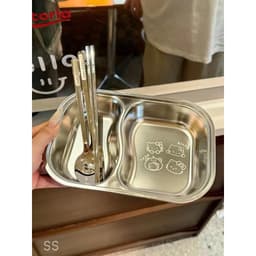 Khay Ăn 3 Ngăn Hello Kitty Inox 316 Cho Bé, Bộ Khay Ăn Kèm Thìa Đũa Dĩa Tiện Lợi VOICON-[SS67] 2