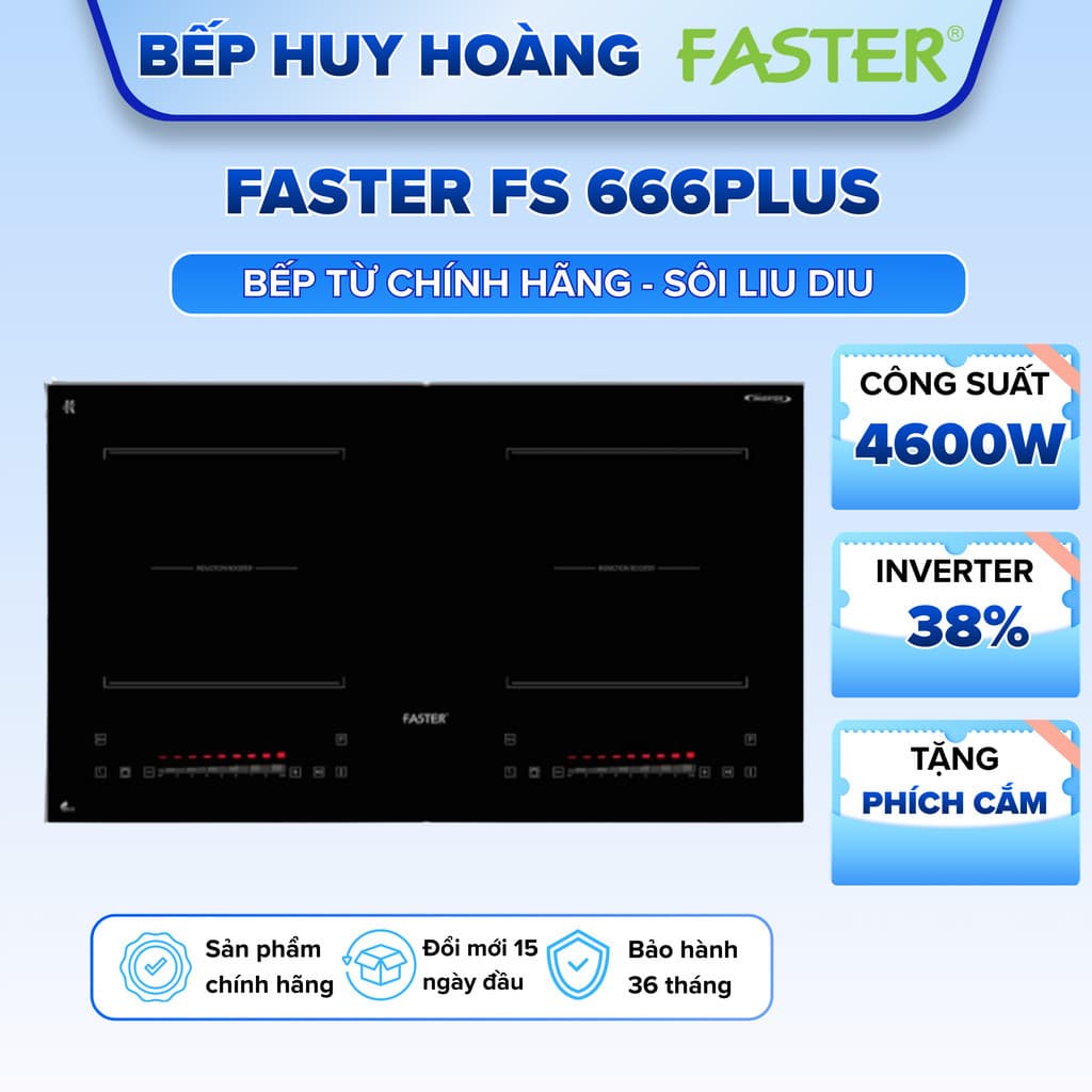 Bếp từ đôi FASTER 666PLUS | Công nghệ inverter tiết kiệm điện | Đa tính năng, dễ sử dụng | Bảo hành chính hãng 3 năm