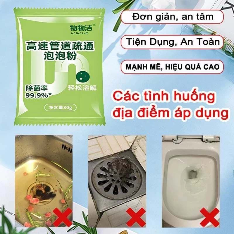 (Combo 10 Gói) Thông Cống Bọt Bong Bóng Sinh Học - Ngăn Ngừa Tắc Nghẽn, Khử Mùi Hôi, Phù Hợp Nhiều Loại Đường Ống 1995