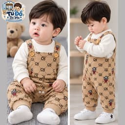 [TĐBY](5–15Kg) Set Bộ Yếm Happy + Áo Bozip Cotton Trắng | Họa Tiết Dễ Thương | Mềm Mại, Ấm Áp, Thời Trang Cho Bé Yêu 1
