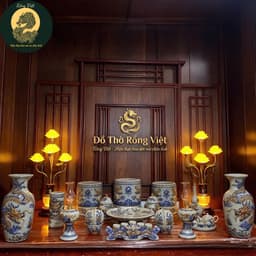 [NGUYÊN SET] COMBO đồ thờ men rạn nghệ nhân RỒNG VIỆT,gốm sứ đắp nổi Bát Tràng cho ban thờ gia tiên 1