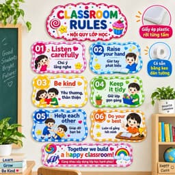 Bộ Nội Quy Lớp Học Song Ngữ Anh Việt Ép Plastic – Trang Trí Lớp Học, Có Sẵn Băng Keo Dán Tường 5