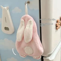 Khăn Lau Tay Hình Thỏ Dễ Thương Có Móc Treo Mềm Mịn 2 Lớp Thấm Hút Nước Trang Trí Nhà Bếp Phòng Tắm 2