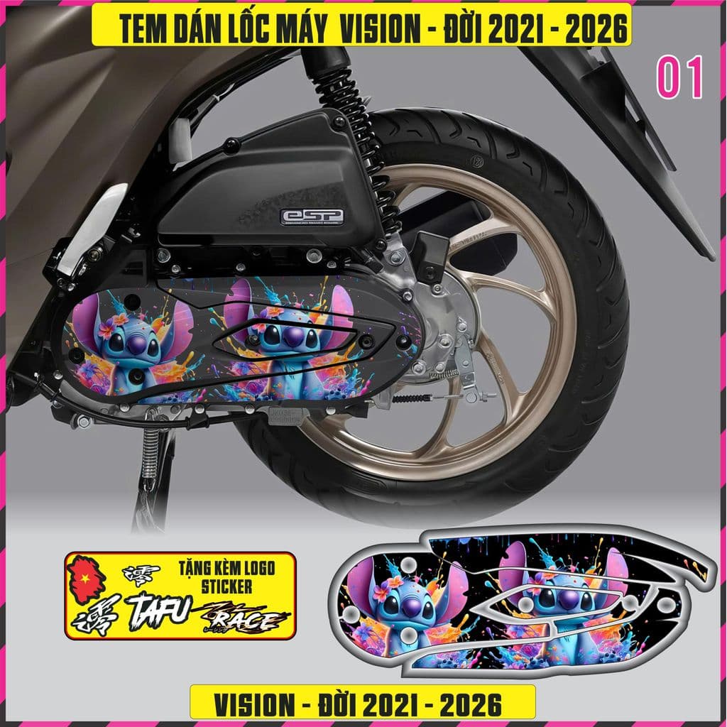 Tem Dán Lốc Máy Xe VISION Đời 2021 Đến 2026 Mẫu Thỏ Bunny Cực Chất Decal 3Lớp