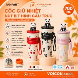 Cốc Giữ Nhiệt Có Nút Bịt Hình Gấu Trúc Tặng Kèm Móc Khoá Dung Tích 700Ml VOICON-[CU22] Thép Không Gỉ 201 & 304 1
