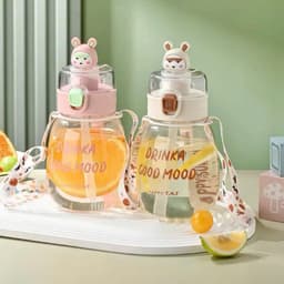 Bình nước nhựa có ống hút 600ml dây đeo tiện lợi, phù hợp cho các bé đựnġ nước đến trường, VOICON-[LA22] 6