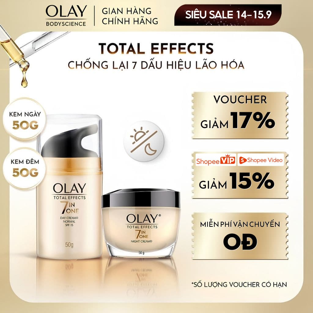 [KOL] Combo Kem Dưỡng Ngày + Đêm OLAY Total Effects 7in1 Hạn Chế Và Bảo Vệ Da Khỏi 7 Dấu Hiệu Lão Hóa 50G