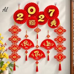 Decor Tết 2027 Set Trang Trí Nhà Ở Và Nhà Hàng Gồm 3 Món Dây Vạn Sự Như Ý Dây Chúc Mừng Năm Mới Và Mành Treo Chữ Tết 1