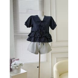 Áo Kiểu Babydoll 2 Tầng Phối Nơ Cột Tay Bồng Kẻ Sọc 6