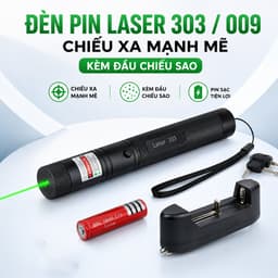 Đèn Laser 303/009 Kèm Pin 18650, Sạc Và Đầu Chiếu Hiệu Ứng, Tùy Chọn 2 Màu 1