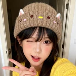 Mũ dệt kim nữ phong cách mới với họa tiết mèo hoạt hình dễ thương, ấm áp chống lạnh mùa thu đông, thời trang dễ dàng phù hợp, thoải mái thông thường, có bịt tai chống gió. 2