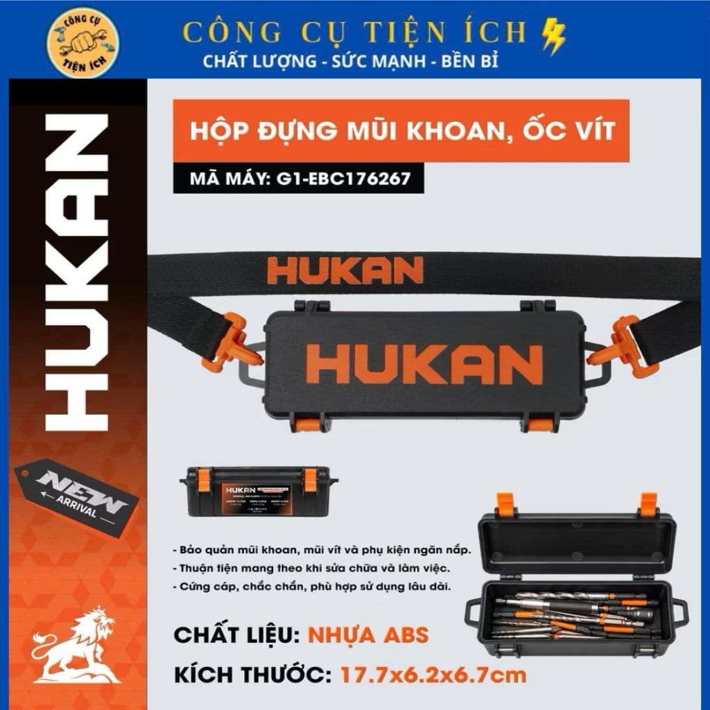 Hộp Đựng Mũi Khoan Mũi Vít HUKAN G1-EBC176267, Hộp Nhựa ABS Chắc Chắn, Chống Thấm Nước, Có Dây