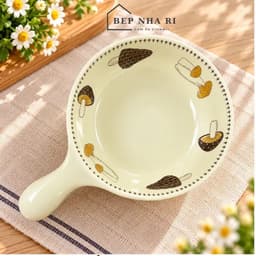 Bát Đĩa Gốm Sứ Họa Tiết Nấm Nâu Phong Cách Hàn Quốc, Bát Ăn Cơm Đẹp Dễ Thương Decor Bàn Ăn 5