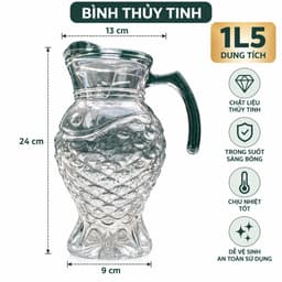 Bộ Bình Cốc Thủy Tinh Cao Cấp Có Quai Cầm – Bình Dung Tích Lớn Kèm 6 Cốc, Bộ Bình Nước Để Bàn Sang Trọng 2