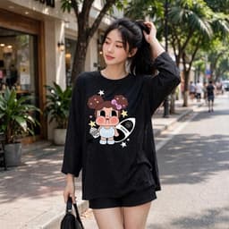 Áo thun form rộng áo thun giấy xước mỏng in hoạ tiết cô gái đáng yêu  TG TOC79 21 - Sammi Botique 5 4
