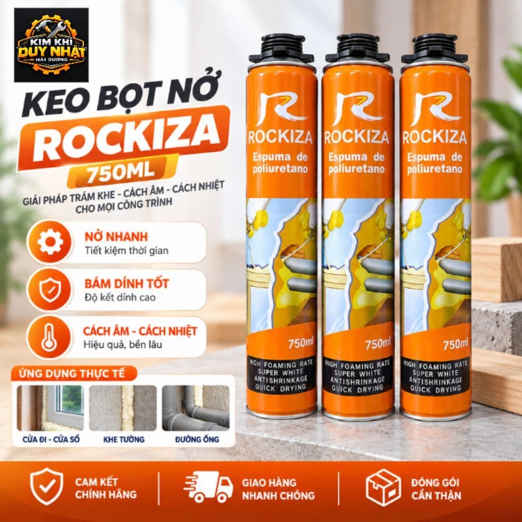 [TẶNG KÈM VÒI XỊT] Xịt Bọt Nở ROCKIZA 750ml Chống Cháy Cách Nhiệt Hiệu Quả Tiện Dụng Cho Xây Dựng Và Sửa Chữa Nhà Cửa