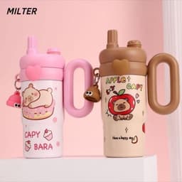Bình Giữ Nhiệt Hoạ Tiết CAPYBARA Thể Tích 850ml , Có tay cầm và ống hút dễ thương 3