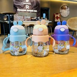 Bình nước nhựa có ống hút 600ml dây đeo tiện lợi, phù hợp cho các bé đựnġ nước đến trường, VOICON-[LA22] 9