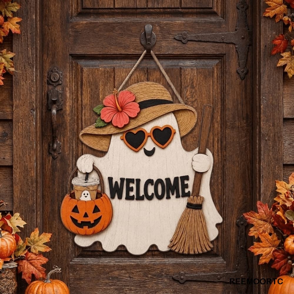 REEMOOR Halloween Chào Mừng Dấu Hiệu Cửa, Tấm Cửa Trang Trí Ngoài Trời kích thước 30cm