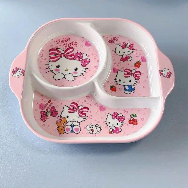 Khay ăn chia ngăn cho bé, Đĩa ăn hoạt hình cho trẻ em hello kitty -cinnamoroll - kuromi - doremon đáng yêu an toàn