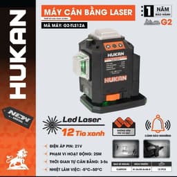 1 Máy cân bằng laser HUKAN G2-TLS12A, Led Laser 12 Tia xanh siêu sáng, Phạm vi hoạt động 25M, Chân pin phổ thông 1