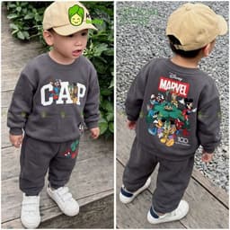 [10-29kg] Bộ Nỉ Dài Tay Cao Cấp Cho Bé Trai Dày Mịn Ấm KIMCHIBABY Họa Tiết Ô Tô, Siêu Nhân Người Nhện BN602 8