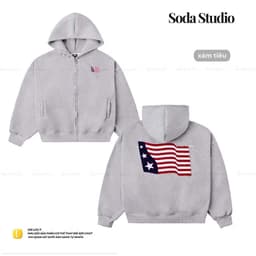 Áo khoác Hoodie Zip Nỉ Có Túi & Dây Rút Three Star Thêu xù Lá cờ -Áo Hoodie Thời trang Unisex Nam Nữ TopMenswear 1