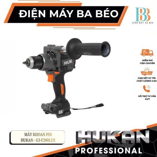 Máy khoan pin GEN3 HUKAN G3-F200LUX, Lực siết khủng 200Nm, Anti_kickback - Tạo xung - Phanh mềm