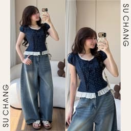 Áo Babydoll Phối Viền Tơ Bèo Cổ Nơ A927 Su Chang Thời Trang Nữ 8