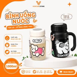 Bình Nước Học Sinh / Văn Phòng 1000L Nhựa An Toàn Chống Tràn Hình Chó Mèo bb VOICON-[DA66] 1