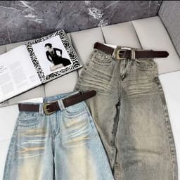 Quần Jean Nữ Suông Rộng Cạp Cao AN TÂY Vải  Xước Vintage Thêu Hoạ Tiết Túi Sau Có Nắp 100cm #8898-99 Xám Rêu/Xanh Nhạt 8