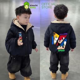 [12-37kg] Áo Khoác Lót Lông Cừu Cho Bé Trai KIMCHIBABY Dày Dặn Giữ Ấm Áo Gió Chống Gió Trượt Nước In Siêu Nhân AK602 5
