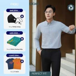 Sơ mi dài tay DGC Dáng Ôm Perfect Fit, Dòng công sở cổ Button down, kẻ tăm vạt lượn - SASDBE42M 1