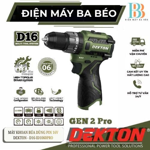 Máy khoan búa dùng pin 16.8V Dekton  D16-ID1060PRO ( Động Cơ Không Chổi Than )