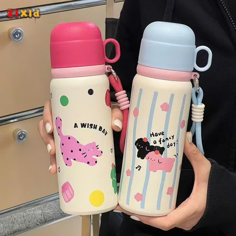 Bình Giữ Nhiệt Dễ Thương Hình Mèo Có Kèm Nắp Làm Cốc 550ML
