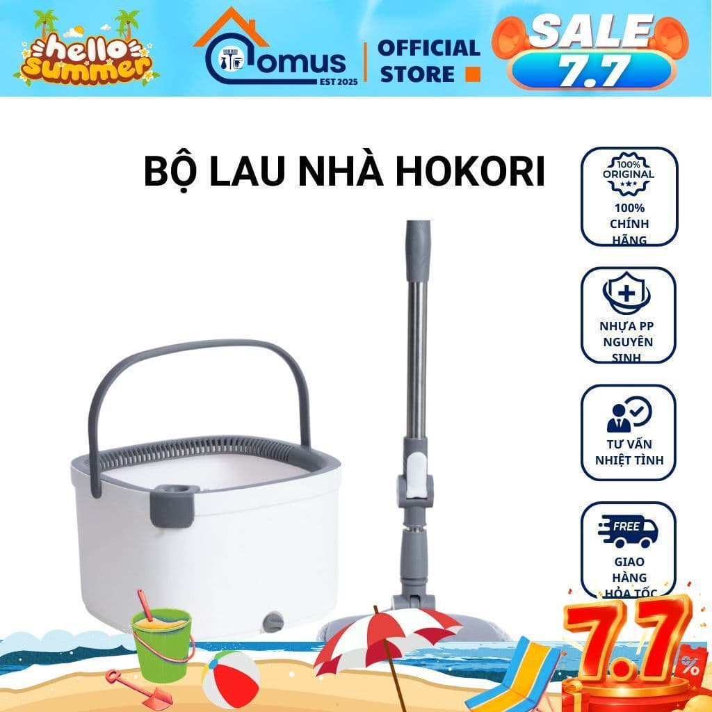 [Tặng 1 Bông Lau] Bộ Cây Lau Nhà Tự Vắt Thông Minh Hokori 9561, Lau Nhà Cao Cấp - DOMUS
