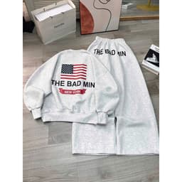 sét bộ thu đông dài tay quần dài rộng xám tiêu trơn da cá + mix áo SWEATER nỉ xám tiêu -BAD GIRLL -HIEN09 1