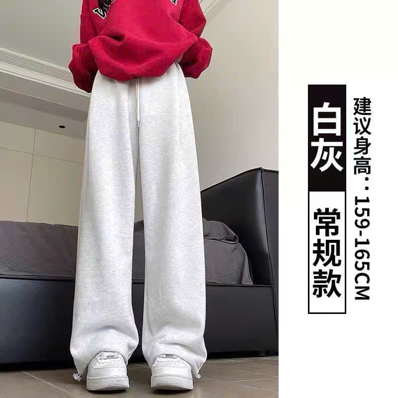 Quần dài nỉ 2za  ống rộng nữ cạp chun lưng cao, , có phiên bản nấm dài 88-90cm, quần thu đông-qao94unisex