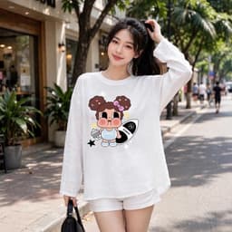 Áo thun form rộng áo thun giấy xước mỏng in hoạ tiết cô gái đáng yêu  TG TOC79 21 - Sammi Botique 5 9