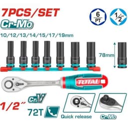Bộ 7 đầu tuýp 1/2'' Total THKISD12073L THKISD12073 , Chất liệu Cr-Mo kèm cần siết 1/2'' THT106126 5