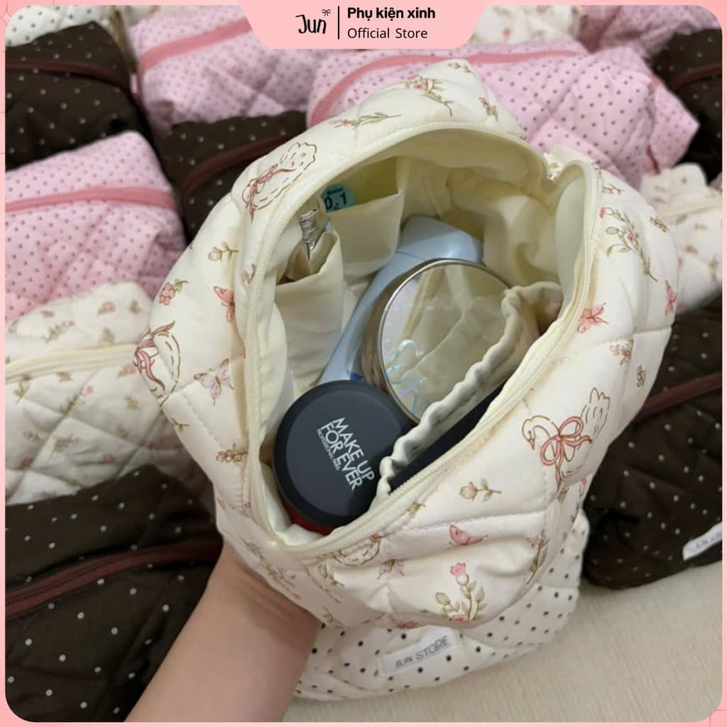 Pouch Nhiều Ngăn Chần Bông Size Lớn Túi Trang Điểm Có Ngăn Cọ Riêng Đựng Mỹ Phẩm Du Lịch Xinh T51