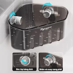 Kệ đựnġ Đồ Rửa Chén Bát Hút Chân Không, Rổ lọc rác bồn rửa bát móc cốc hút chất liệu nhựa ABS cao cấp 5