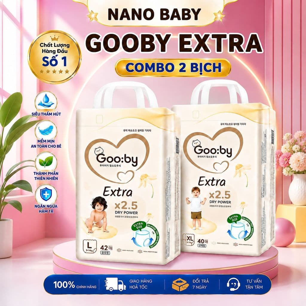 ̣̣̣̣(LINK TRỢ GIÁ) COMBO 2 BỊCH Tã/bỉm quần dán GOOBY EXTRA ngày chống tràn hiệu quả đủ size cho bé