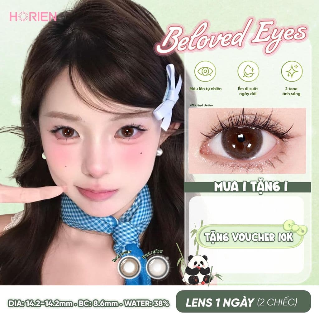 Lens Màu HORIEN Beloved Eyes 1 Ngày 2 Chiếc – Kính Áp Tròng Nâu Hạt Dẻ, Nâu Hạt Dẻ Pro, Xám Mây Bông, Nâu Đậu Vàng,14.2m