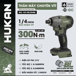 1 Máy chuyên vít pin HUKAN GC-IRL304BL, Không chổi than, 300 Nm, 2 tốc độ, Đầu ngậm vít 1/4 2
