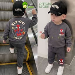 [10-29kg] Bộ Thu Đông Vải Nỉ 2 Da Cao Cấp Dày Mịn Ấm Cho Bé Trai  KIMCHIBABY Họa Tiết Siêu Anh Hùng Người Nhện BN601 1