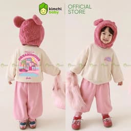 [10-29kg] Bộ Nỉ 2 Da Cao Cấp Premium Cho Bé Gái Mặc Thu Đông Dày Mịn Ấm KIMCHIBABY Họa Tiết Hoạt Hình Micki BN604 1