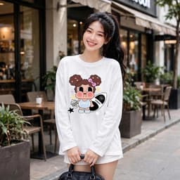 Áo thun form rộng áo thun giấy xước mỏng in hoạ tiết cô gái đáng yêu  TG TOC79 21 - Sammi Botique 5 2